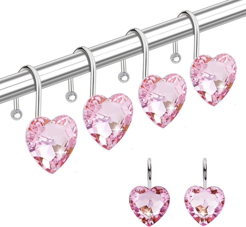 Yapicoco Shower Curtain Hooks Rings for Bathroom, 12PCS Valentines Day Heart Stainless Steel Rust Resistant Decorative Rhinestones Shower Curtain Rings Hangers for Shower Curtains, Clothing, etc. - Image 1